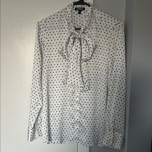 Express Women’s White Shirt with Black Polka Dots